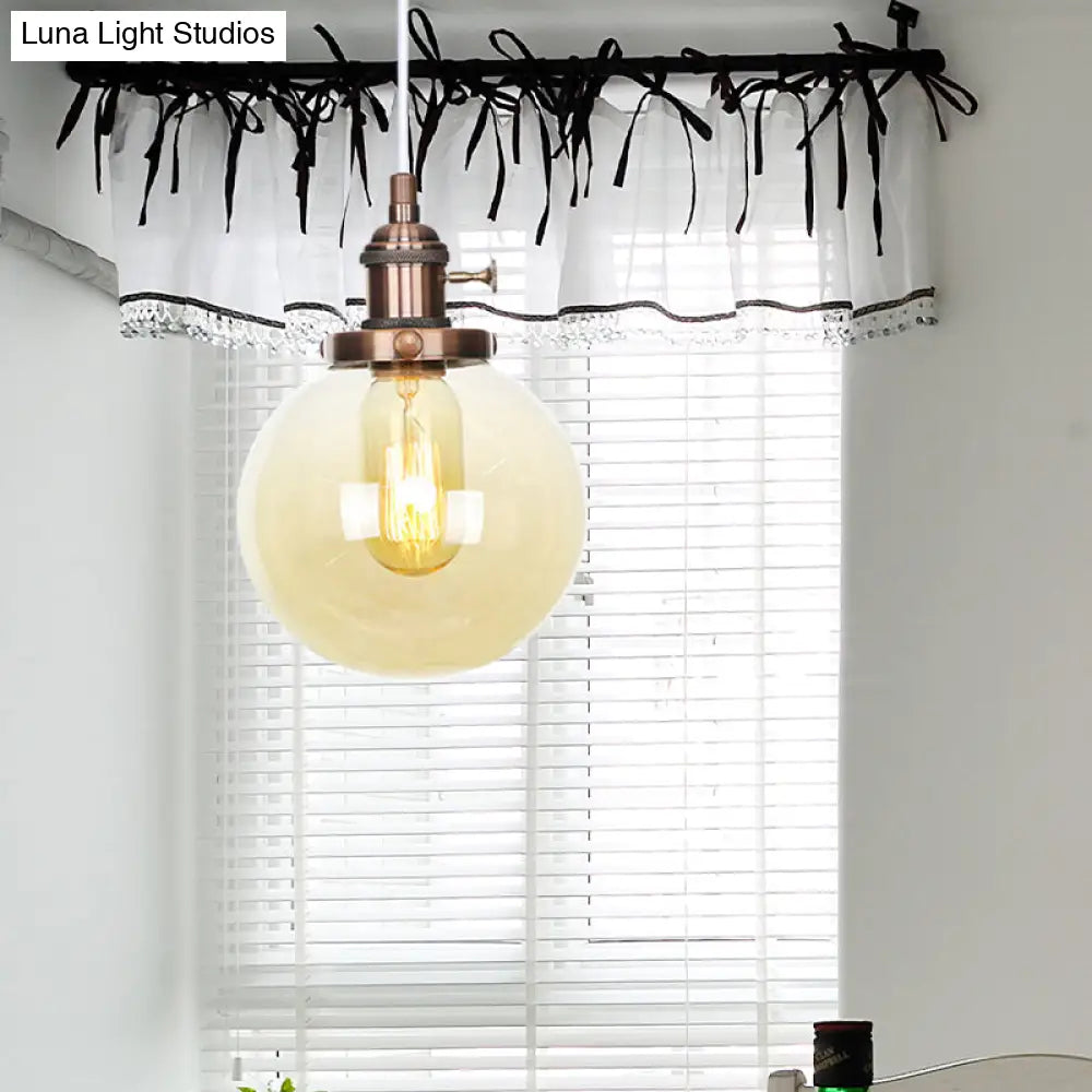 Farmhouse Orbit Pendant Light With Amber/Clear Glass And Adjustable Cord In 3 Elegant Finish Options