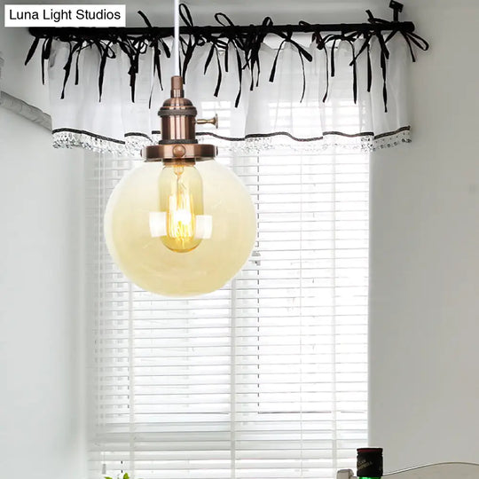 Farmhouse Orbit Pendant Light With Amber/Clear Glass And Adjustable Cord In 3 Elegant Finish Options
