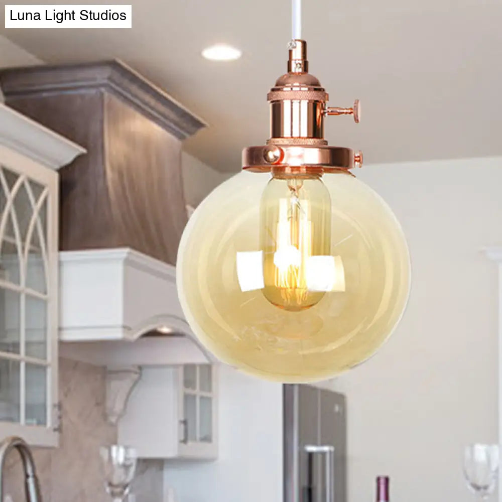 Farmhouse Hanging Pendant Light With Adjustable Cord And Amber/Clear Glass In Black/Bronze/Brass