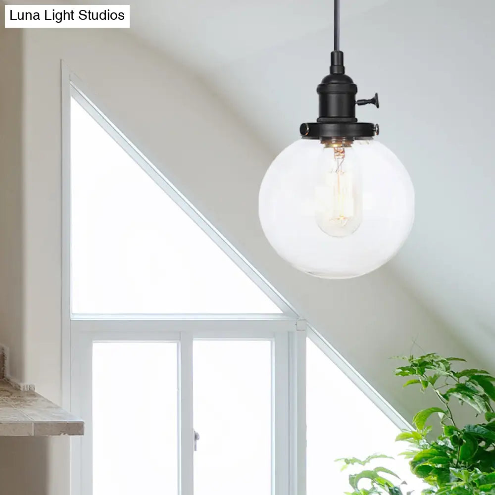 Farmhouse Hanging Pendant Light With Adjustable Cord And Amber/Clear Glass In Black/Bronze/Brass