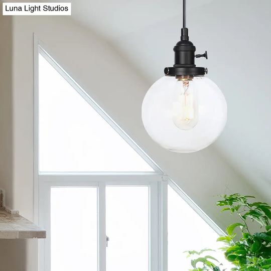Farmhouse Hanging Pendant Light With Adjustable Cord And Amber/Clear Glass In Black/Bronze/Brass