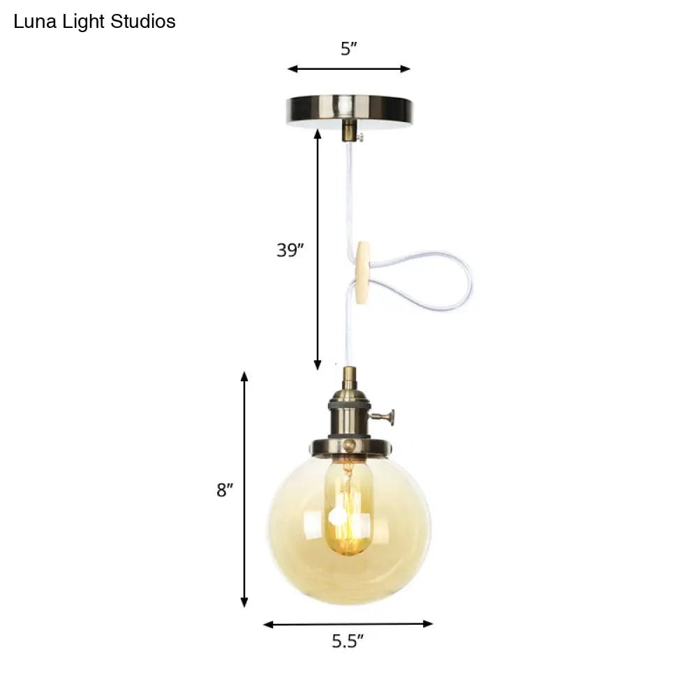 Farmhouse Orbit Pendant Light With Amber/Clear Glass And Adjustable Cord In 3 Elegant Finish Options