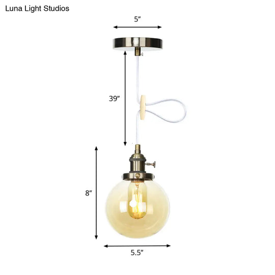Farmhouse Orbit Pendant Light With Amber/Clear Glass And Adjustable Cord In 3 Elegant Finish Options