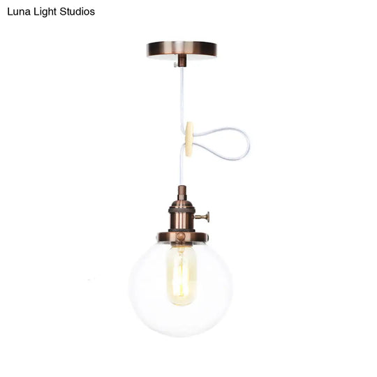 Farmhouse Orbit Pendant Light With Amber/Clear Glass And Adjustable Cord In 3 Elegant Finish Options