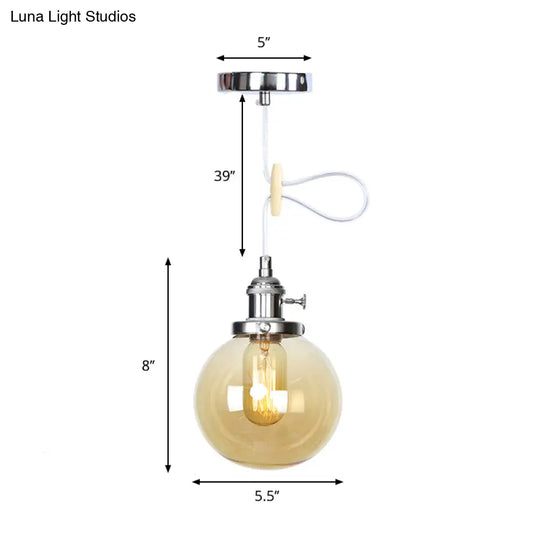 Farmhouse Orbit Pendant Light With Amber/Clear Glass And Adjustable Cord In 3 Elegant Finish Options