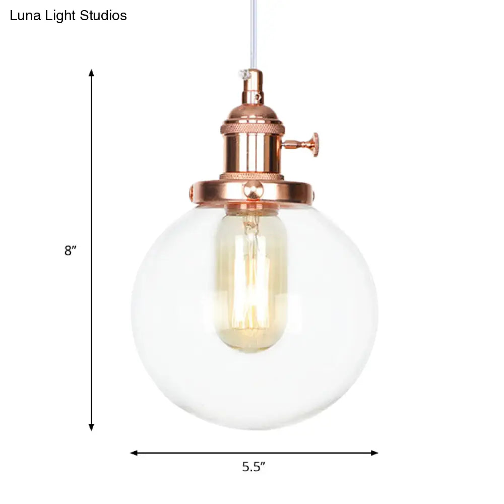 Farmhouse Orbit Pendant Light With Amber/Clear Glass And Adjustable Cord In 3 Elegant Finish Options