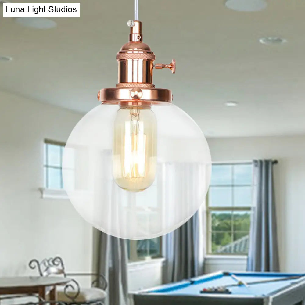 Farmhouse Hanging Pendant Light With Adjustable Cord And Amber/Clear Glass In Black/Bronze/Brass