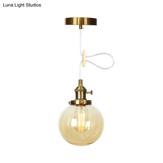 Farmhouse Hanging Pendant Light With Adjustable Cord And Amber/Clear Glass In Black/Bronze/Brass