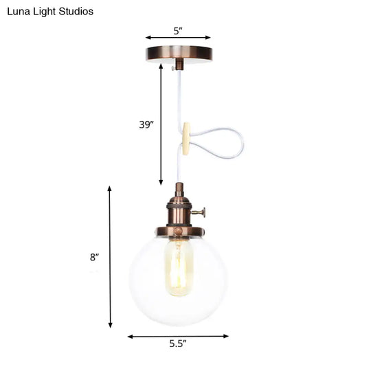 Farmhouse Hanging Pendant Light With Adjustable Cord And Amber/Clear Glass In Black/Bronze/Brass