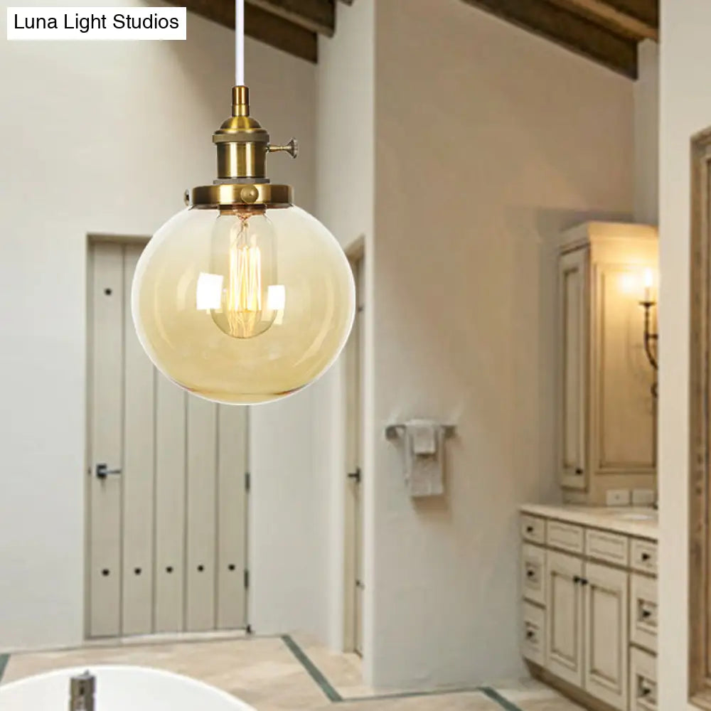 Farmhouse Hanging Pendant Light With Adjustable Cord And Amber/Clear Glass In Black/Bronze/Brass