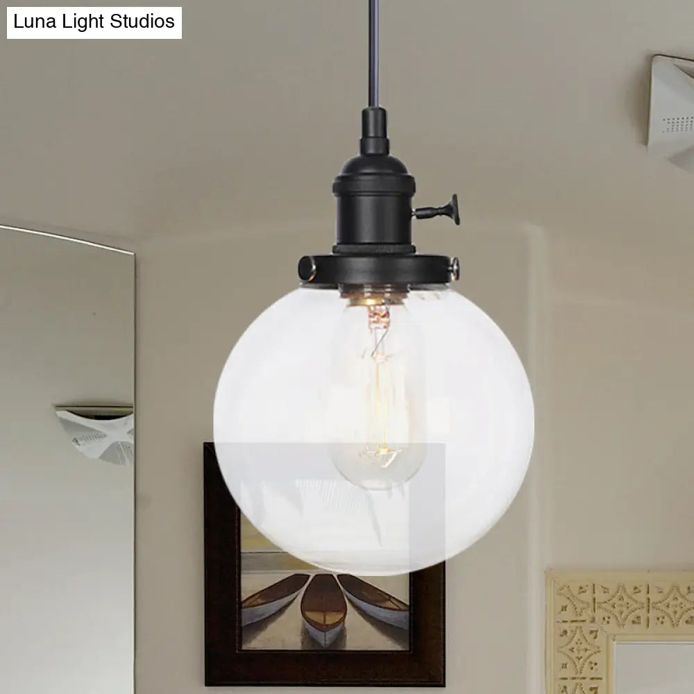 Farmhouse Orbit Pendant Light With Amber/Clear Glass And Adjustable Cord In 3 Elegant Finish