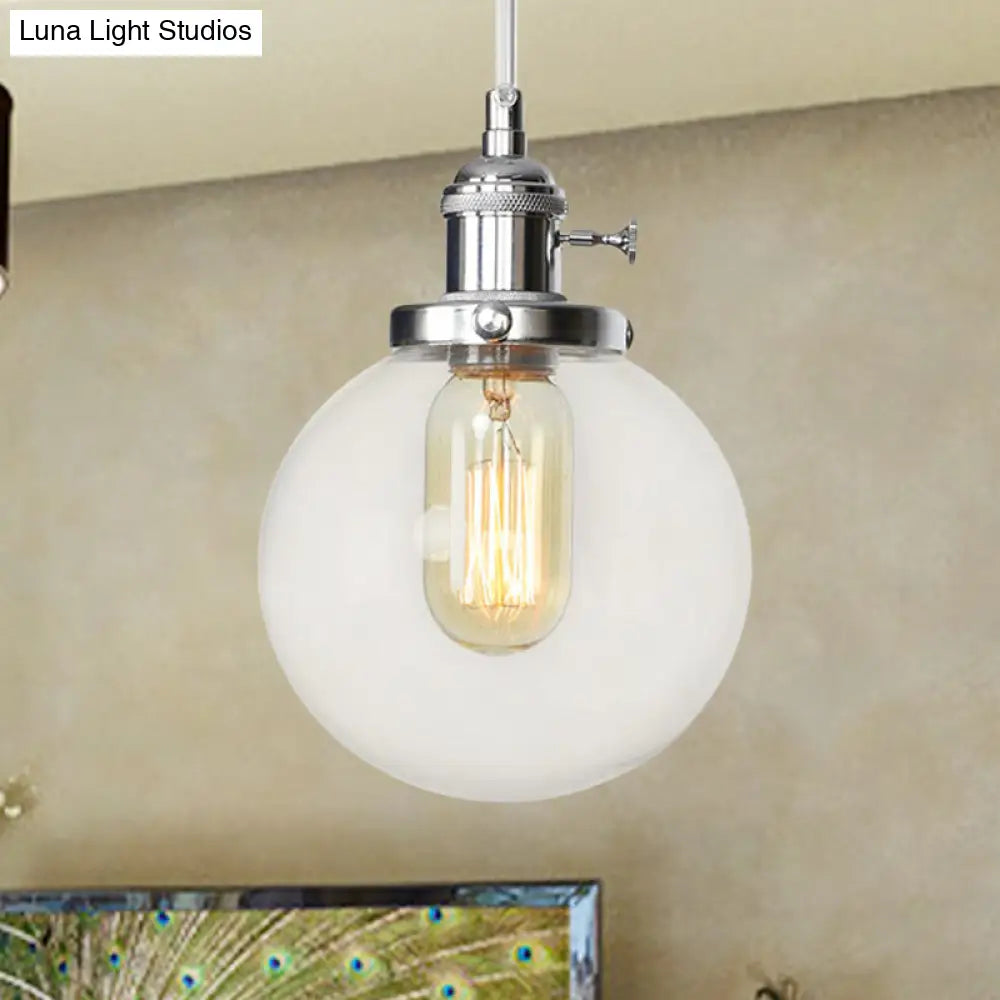 Farmhouse Orbit Pendant Light With Amber/Clear Glass And Adjustable Cord In 3 Elegant Finish