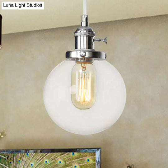 Farmhouse Orbit Pendant Light With Amber/Clear Glass And Adjustable Cord In 3 Elegant Finish