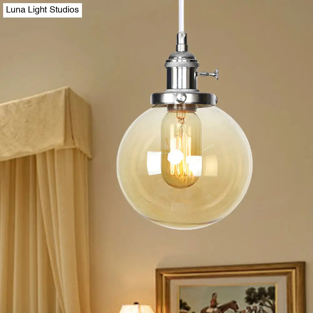 Farmhouse Orbit Pendant Light With Amber/Clear Glass And Adjustable Cord In 3 Elegant Finish