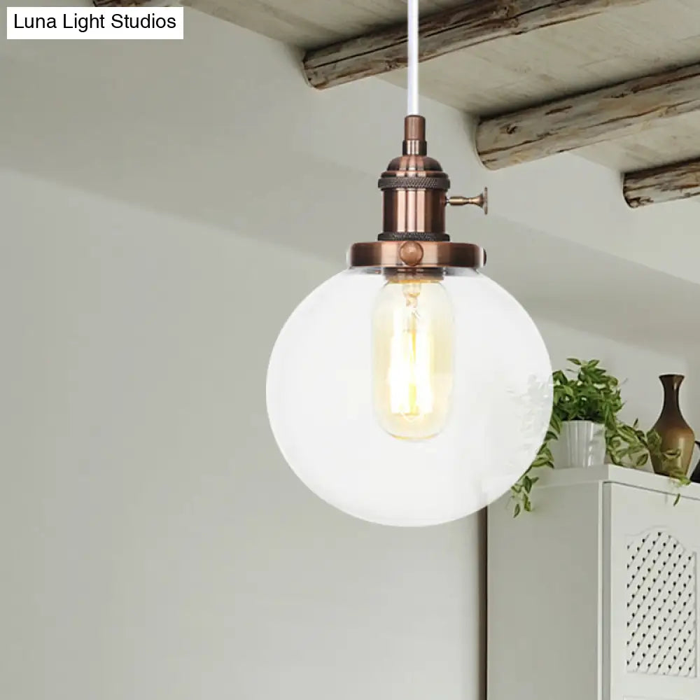 Farmhouse Orbit Pendant Light With Amber/Clear Glass And Adjustable Cord In 3 Elegant Finish