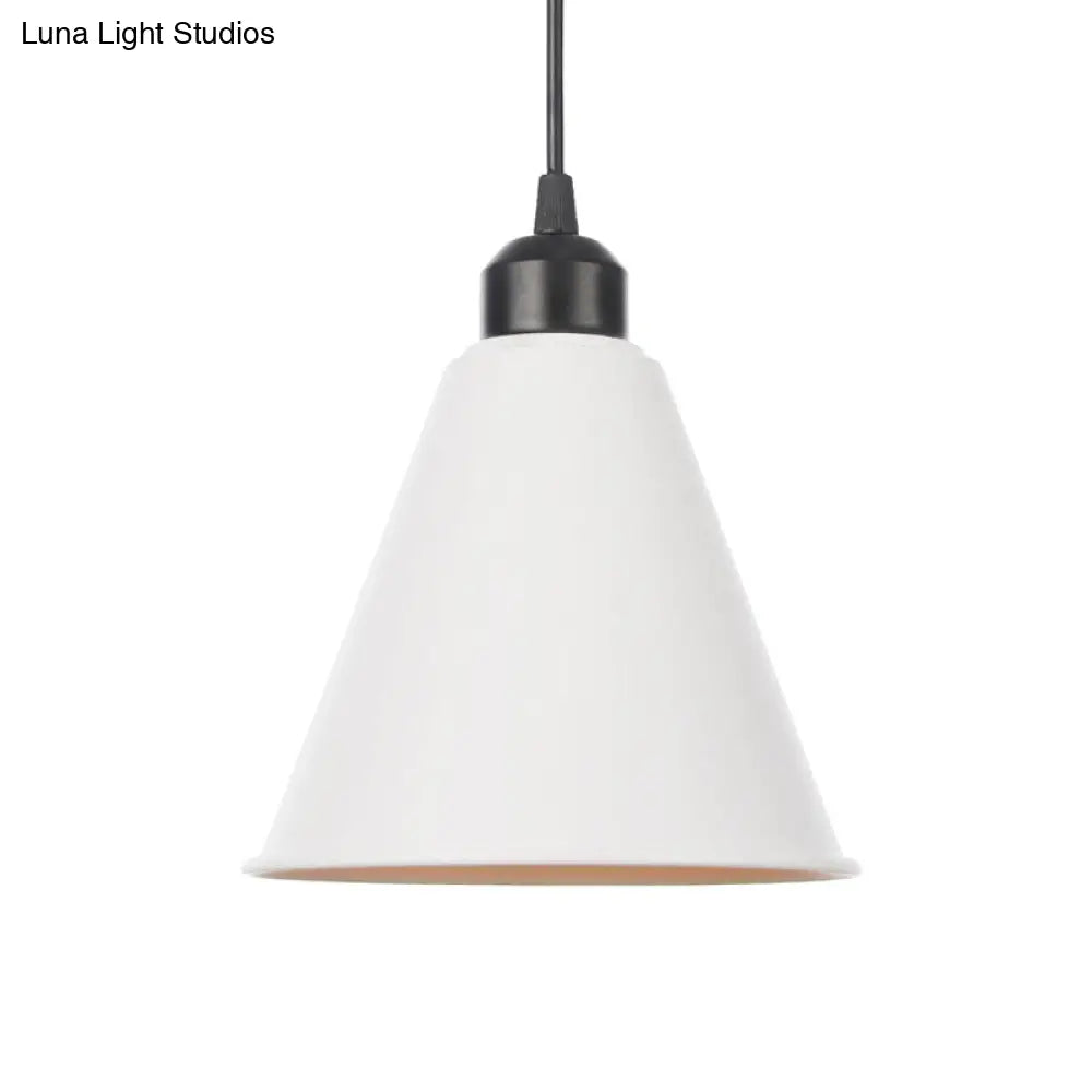 Farmhouse Pendant Light Fixture With Metal Shade - 1 Indoor Hanging In Black/White