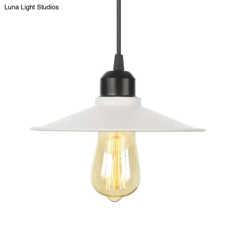 Farmhouse Pendant Light Fixture With Metal Shade - 1 Indoor Hanging In Black/White