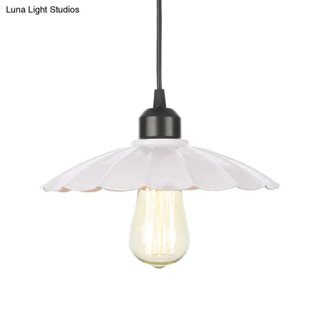 Farmhouse Pendant Light Fixture With Metal Shade - 1 Indoor Hanging In Black/White