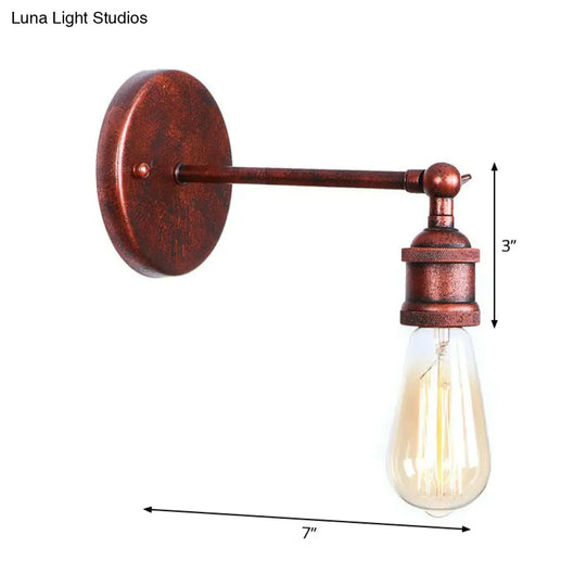 Farmhouse Rust Mesh Wall Lamp With Rotating Single-Bulb: Bowl Cone Or Horn Design - Living Room