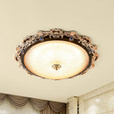 Farmhouse Seedy Glass Flush Lighting Fixture With Domed Shade - Led Brown Ceiling In Warm/White