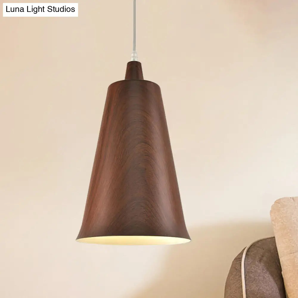 Farmhouse Style 1-Light Metal Pendant Fixture - White/Yellow/Brown Deep Cone Living Room Hanging