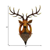 Farmhouse Style Brown Faux Deer Head Sconce Lamp - 16/21 Wide Wall Mounted With Crystal Shade
