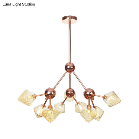 Farmhouse Style Diamond Chandelier: Amber/Clear Glass Multiple Light Options 13’/27.5’/34’ Wide