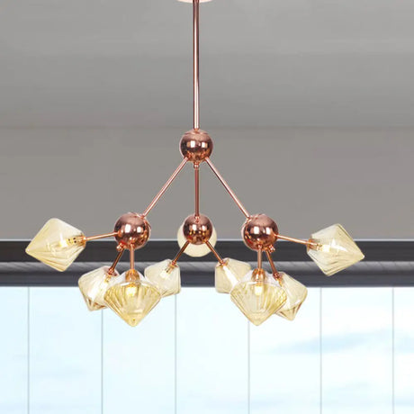 Farmhouse Style Diamond Chandelier: Amber/Clear Glass Multiple Light Options 13’/27.5’/34’