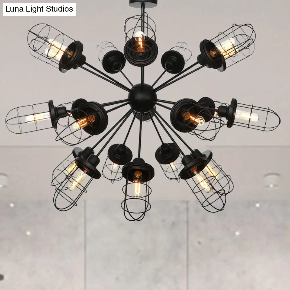 Farmhouse Style Iron Caged Chandelier - 9/12/15 Lights Sputnik Design Black Finish 21 /