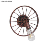 Farmhouse Style Metal Wall Sconce Lamp Black/Bronze Wheel Design With Open Bulb 1 Light Restaurant
