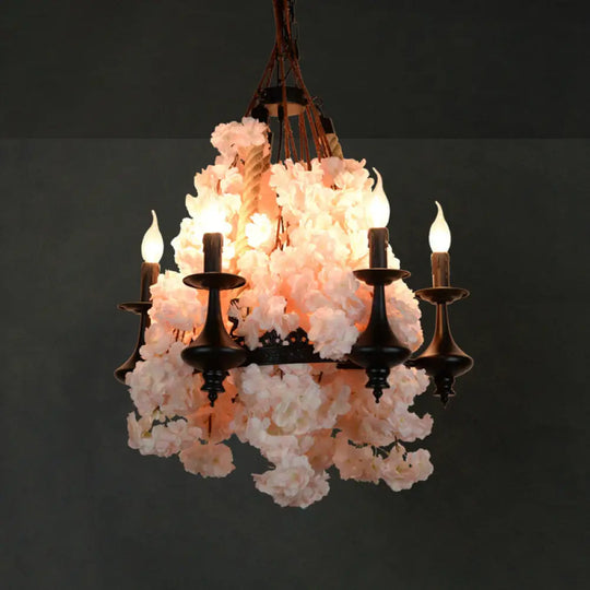 Farmhouse Style Pendant Chandelier - Rustic Metal Plant Design For Restaurant Decor Light Pink