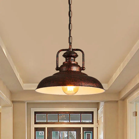 Farmhouse Style Rustic Barn Hanging Ceiling Light With Swivel Joint - Black/Rust Finish For Living