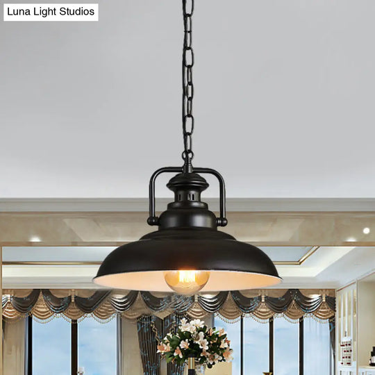 Rustic Barn Hanging Ceiling Light - Black/Rust Farm Style Metallic Finish 1 Head Swivel Joint Living