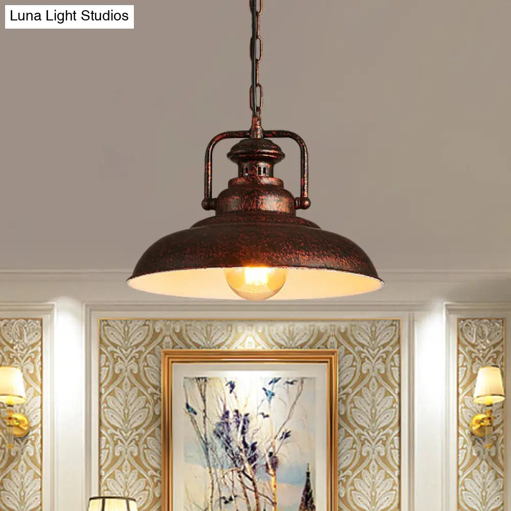 Rustic Barn Hanging Ceiling Light - Black/Rust Farm Style Metallic Finish 1 Head Swivel Joint Living
