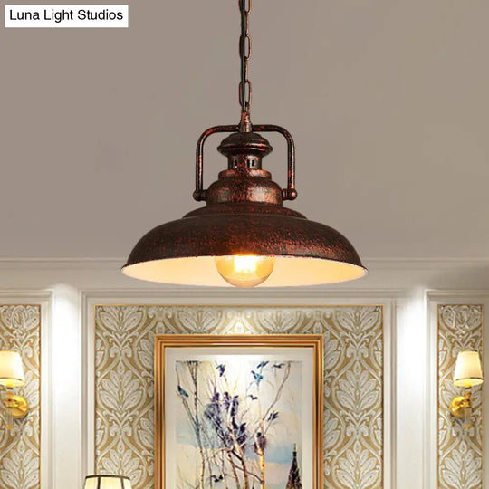 Rustic Barn Hanging Ceiling Light - Black/Rust Farm Style Metallic Finish 1 Head Swivel Joint Living