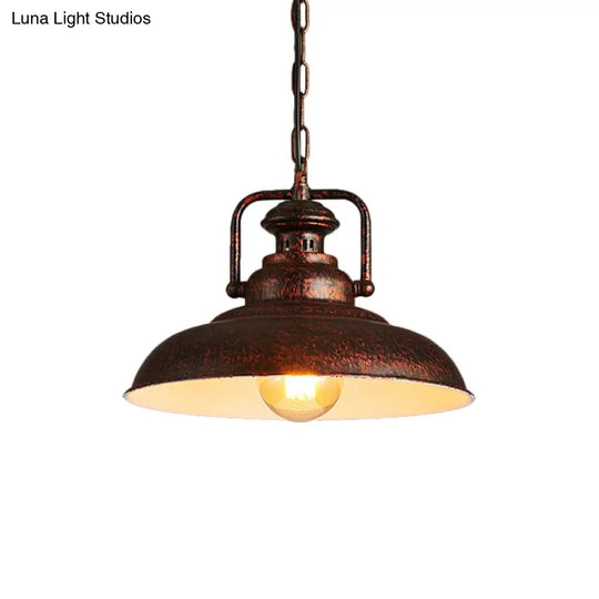 Rustic Barn Hanging Ceiling Light - Black/Rust Farm Style Metallic Finish 1 Head Swivel Joint Living