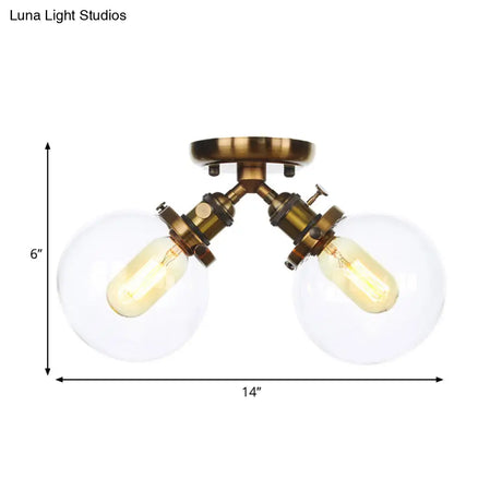 Farmhouse Style Semi Flush Ceiling Lamp - Metal And Glass With Dual Heads In Black/Bronze
