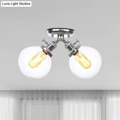 Farmhouse Style Semi Flush Ceiling Lamp - Metal And Glass With Dual Heads In Black/Bronze