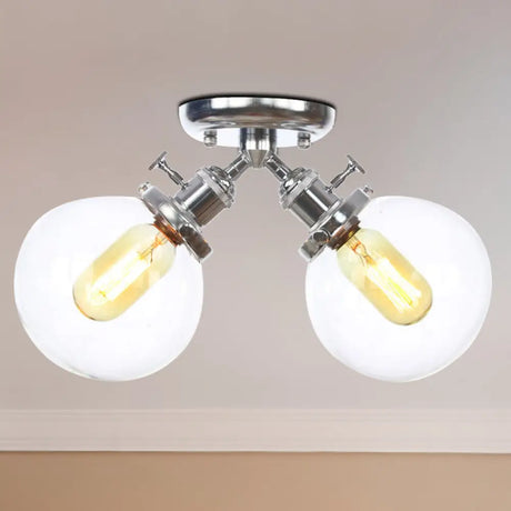Farmhouse Style Semi Flush Ceiling Lamp - Metal And Glass With Dual Heads In Black/Bronze Chrome /