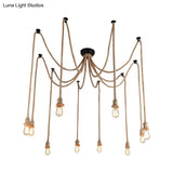 Farmhouse Style Swag Pendant Lighting: Bare Bulb Rope Hanging Light Fixture Beige
