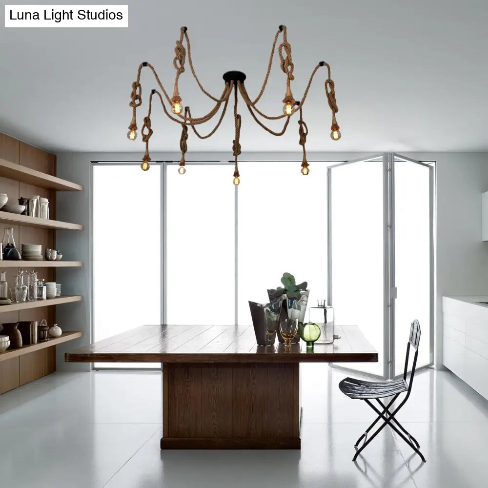 Farmhouse Style Swag Pendant Lighting: Bare Bulb Rope Hanging Light Fixture Beige 8 /