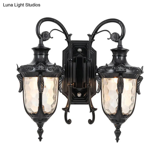 Farmhouse Style Wall Sconce With Dimpled Glass Shade And Scrolled Arms - Iron Black/Bronze 2 Lights