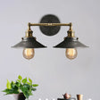 Farmhouse Style Wrought Iron Wall Sconce With Antique Black Conical Shade 2 Heads For A Vintage Look