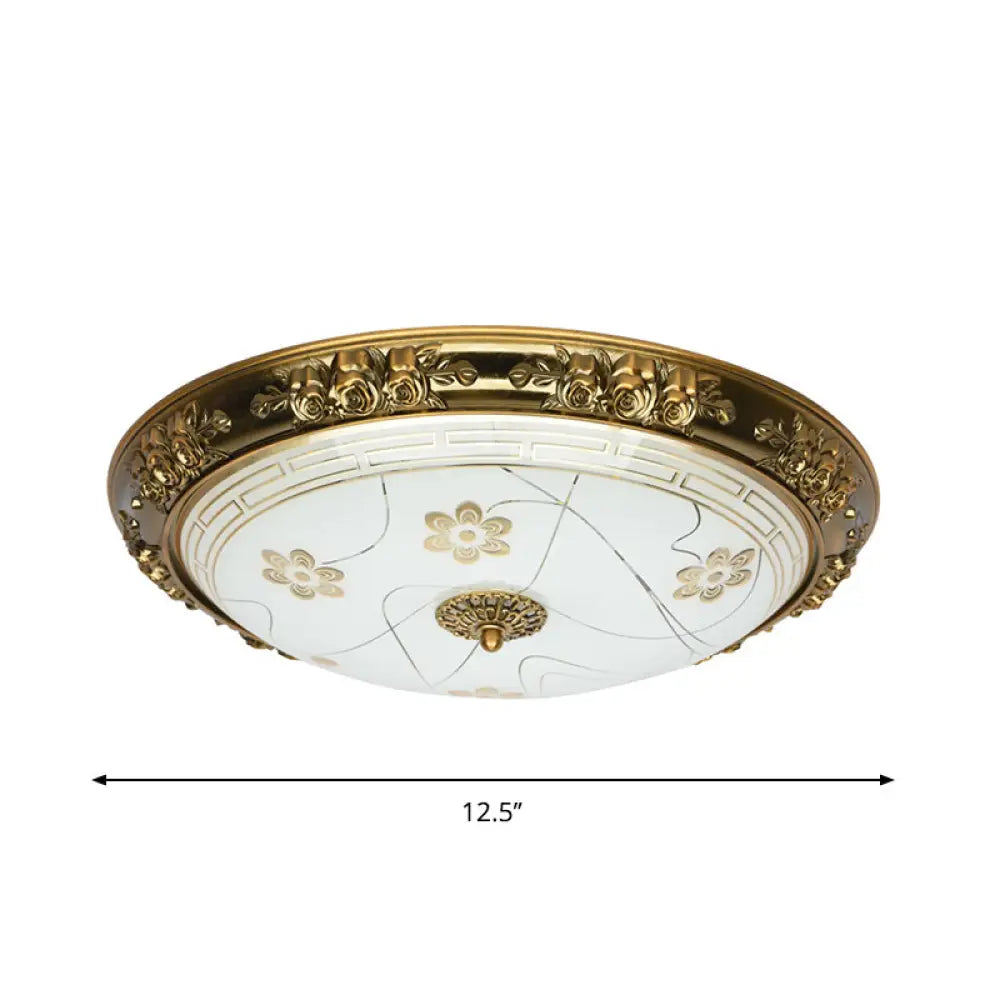 Farmhouse Textured Glass Bowl Flushmount - Led Bedroom Flush Mount Lighting In Gold With Warm/White