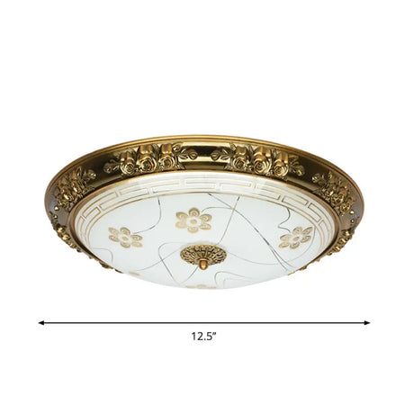 Farmhouse Textured Glass Bowl Flushmount - Led Bedroom Flush Mount Lighting In Gold With Warm/White