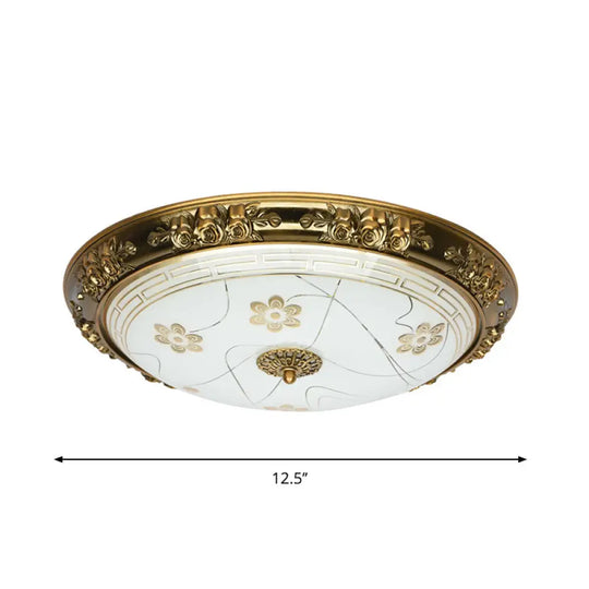 Farmhouse Textured Glass Bowl Flushmount - Led Bedroom Flush Mount Lighting In Gold With Warm/White