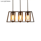 Farmhouse Trapezoid Frame Island Pendant Light - 3-Light Metallic Chandelier In Black