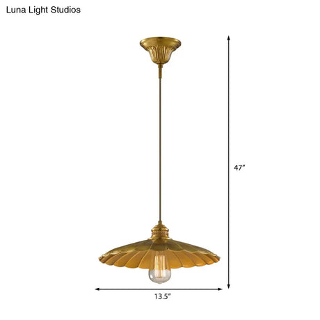 Farmhouse Vintage Style Scalloped Brass Pendant Lamp