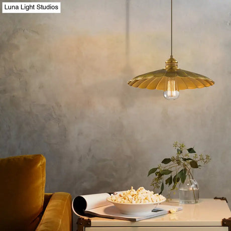 Farmhouse Vintage Style Scalloped Brass Pendant Lamp