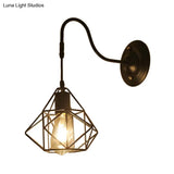 Farmhouse Wall Mount Light Fixture - Metal Cage Design Black Finish